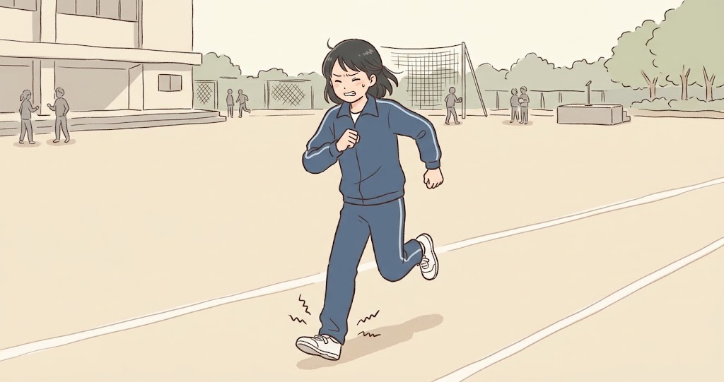 部活動で足首をひねり、固定しないまま走っている女性