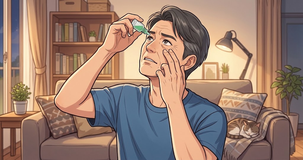 目薬を指す男性の様子