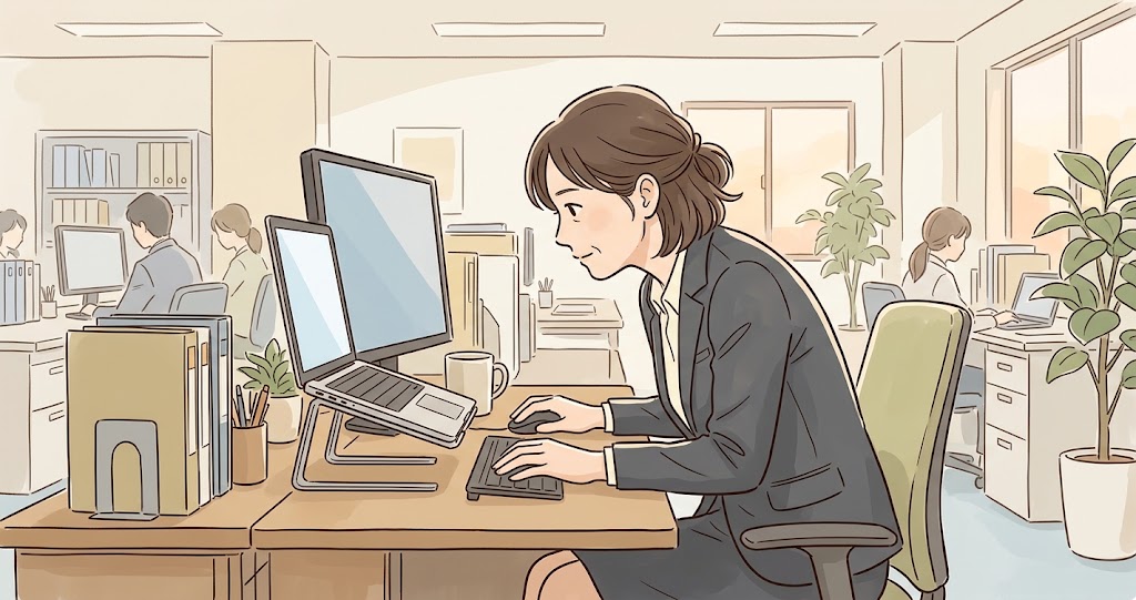 パソコン作業をしている女性の様子